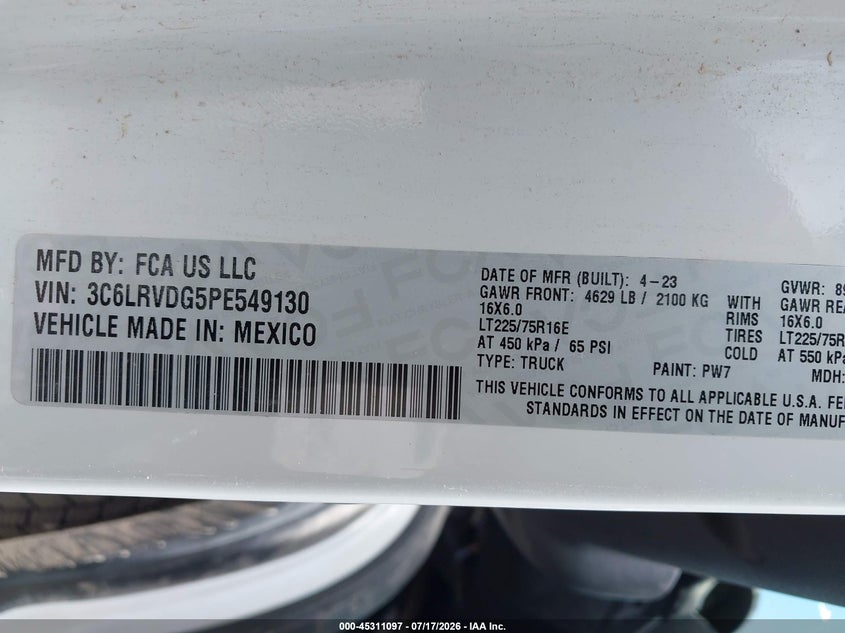 2023 Ram Promaster city VIN 3C6LRVDG5PE549130 IAAI salvage auction — RIGHT FRONT, Enterprise Vehicles Clear Only (Texas), sold $13,400 on 2026-07-28 (photo 9)
