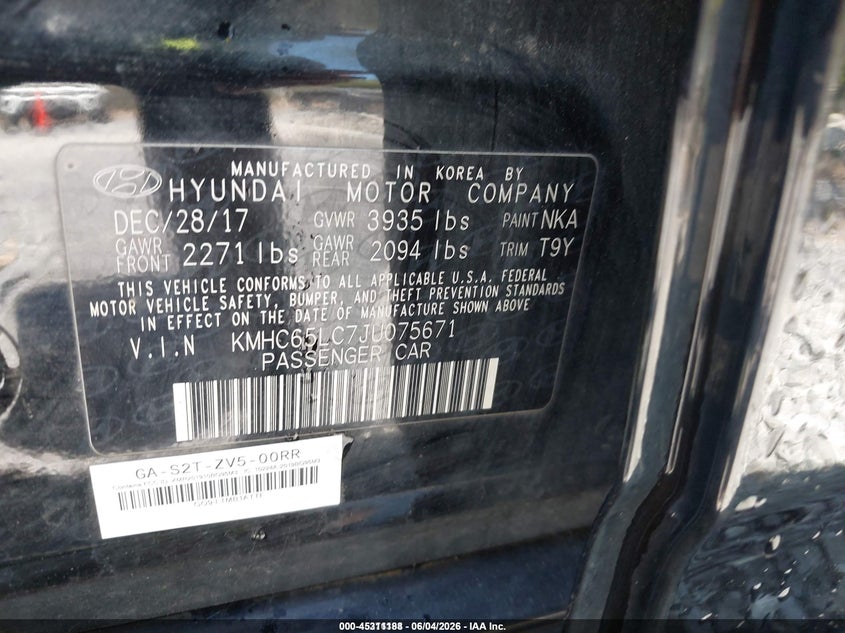 2018 Hyundai Ioniq hybrid VIN KMHC65LC7JU075671 IAAI salvage auction — NORMAL WEAR, Sf97 (New York), sold $10,875 on 2026-07-23 (photo 9)