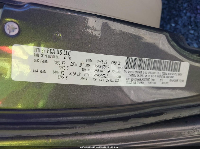 2018 Dodge Grand caravan VIN 2C4RDGBG6JR297006 IAAI salvage auction — ENGINE DAMAGE, Sf97 (New York), sold $2,950 on 2026-07-31 (photo 9)