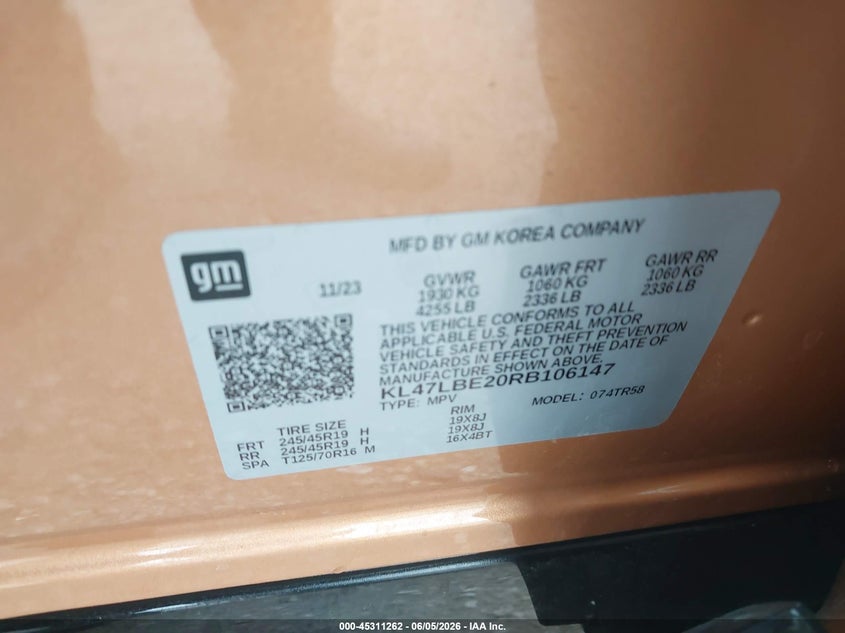 2024 Buick Envista VIN KL47LBE20RB106147 IAAI salvage auction — FRONT END, Salvage Title, sold $4,950 on 2026-07-21 (photo 9)