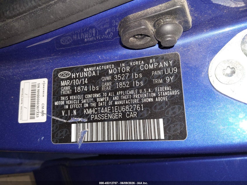 2014 Hyundai Accent VIN KMHCT4AE1EU682761 IAAI salvage auction — LEFT FRONT, Salvage Title, sold $375 on 2026-07-09 (photo 9)