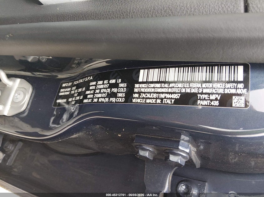2022 Jeep Renegade VIN ZACNJDB11NPN44957 IAAI salvage auction — ALL OVER, Salvage Title, sold $950 on 2026-07-09 (photo 9)