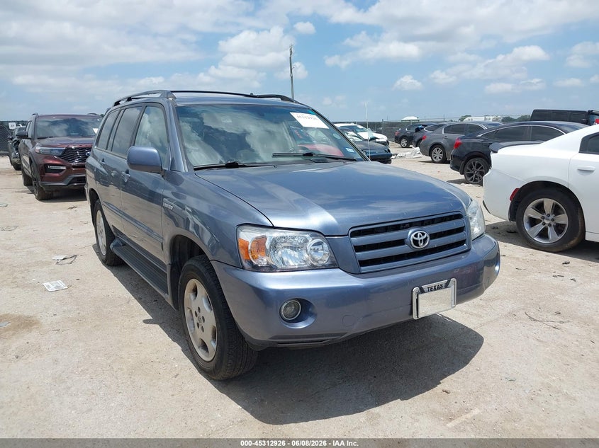 2005 Toyota Highlander VIN JTEEP21A050073280 IAAI salvage auction — LEFT FRONT, Salvage (Texas), sold $800 on 2026-07-28 (photo 1)