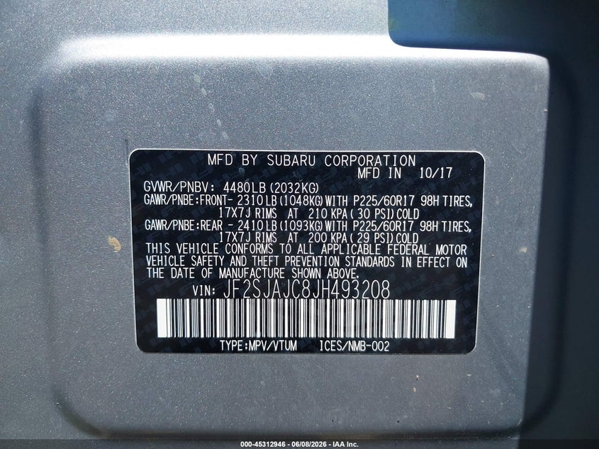 2018 Subaru Forester VIN JF2SJAJC8JH493208 IAAI salvage auction — RIGHT FRONT, Salvage Title, sold $2,850 on 2026-07-15 (photo 9)