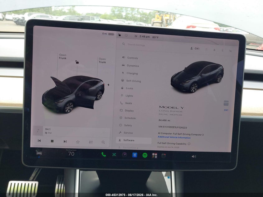 2020 Tesla Model y VIN 5YJYGDEE5LF026223 IAAI salvage auction — FRONT END, Salvage Title, sold $8,300 on 2026-07-18 (photo 7)