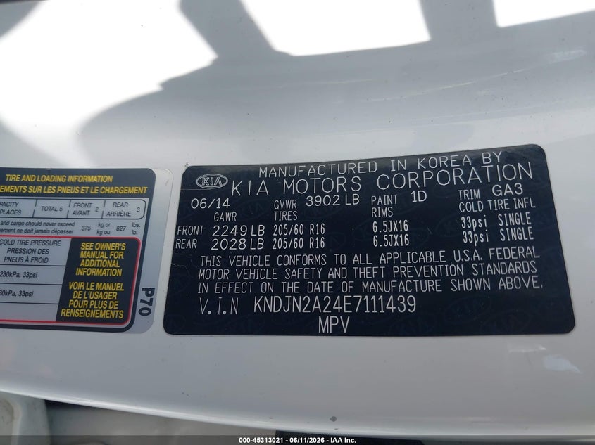 2014 Kia Soul VIN KNDJN2A24E7111439 IAAI salvage auction — LEFT SIDE, Salvage (Missouri), sold $600 on 2026-07-14 (photo 9)