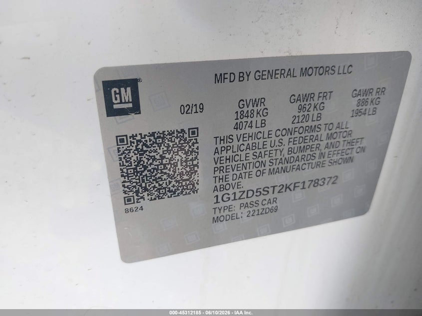 2019 Chevrolet Malibu VIN 1G1ZD5ST2KF178372 IAAI salvage auction — RIGHT FRONT, Salvage Title, sold $2,300 on 2026-07-17 (photo 9)