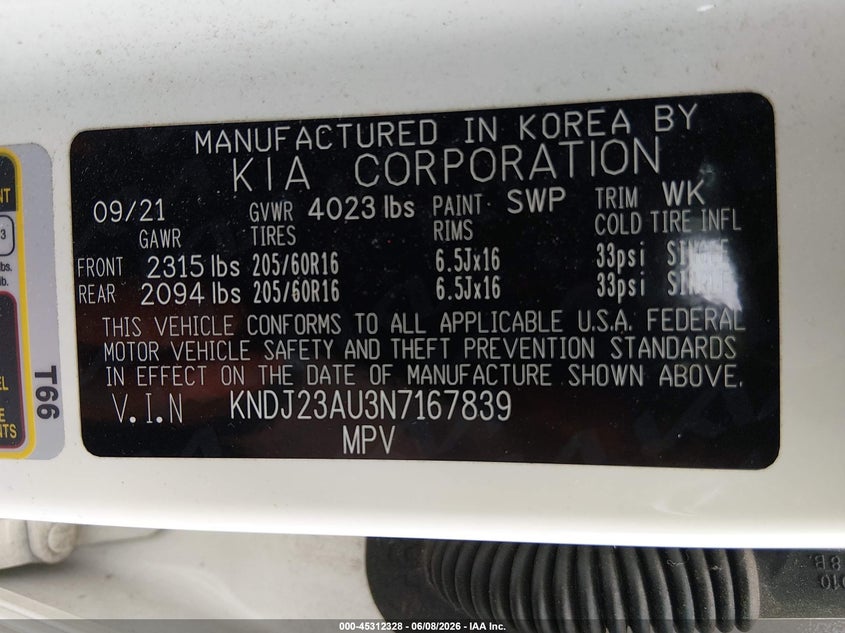 2022 Kia Soul VIN KNDJ23AU3N7167839 IAAI salvage auction — SIDE, Salvage Title, sold $2,500 on 2026-07-09 (photo 9)