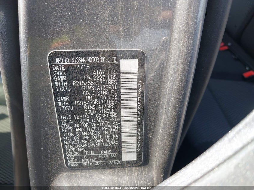 2015 Nissan Juke VIN JN8AF5MV6FT563796 IAAI salvage auction — FRONT END, Salvage (Ohio), sold $600 on 2026-07-28 (photo 9)