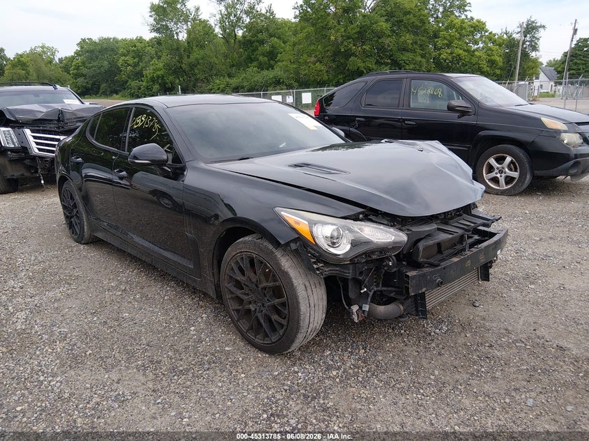 2019 Kia Stinger VIN KNAE15LA7K6049388 IAAI salvage auction — FRONT END, Salvage Title, sold $2,100 on 2026-07-14 (photo 1)