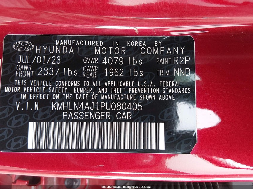 2023 Hyundai Elantra VIN KMHLN4AJ1PU080405 IAAI salvage auction — REAR END, Salvage (Texas), sold $2,700 on 2026-07-28 (photo 9)
