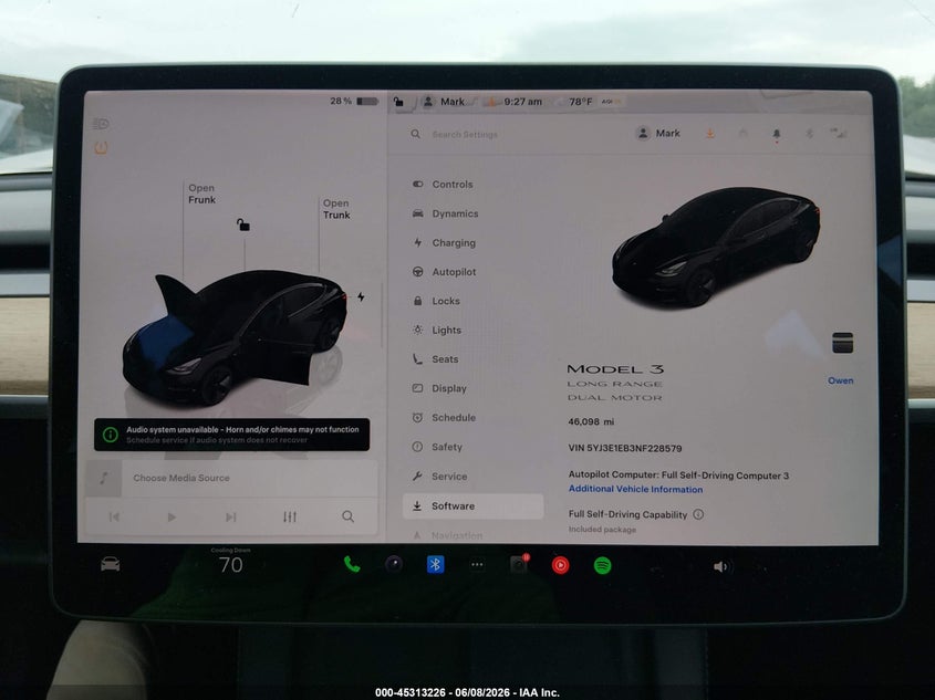 2022 Tesla Model 3 VIN 5YJ3E1EB3NF228579 IAAI salvage auction — FRONT END, Salvage Title, sold $7,600 on 2026-07-31 (photo 7)