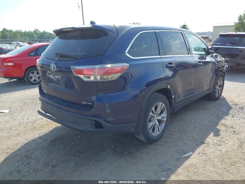 2015 Toyota Highlander VIN 5TDBKRFH3FS212191 IAAI salvage auction — FRONT & REAR, Salvage Title, sold $4,050 on 2026-07-28 (photo 4)