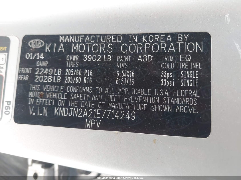 2014 Kia Soul VIN KNDJN2A21E7714249 IAAI salvage auction — THEFT, Salvage (Arizona), sold $2,150 on 2026-07-14 (photo 9)