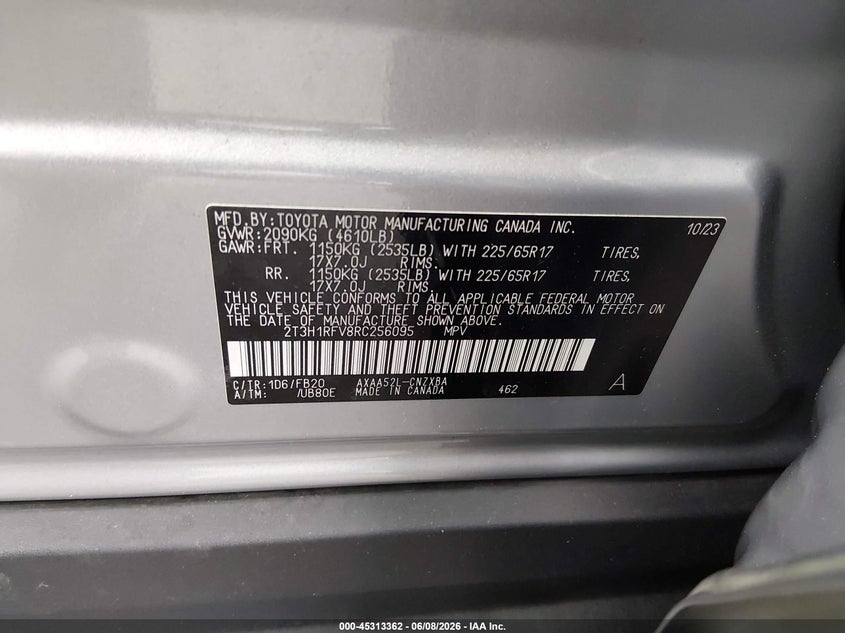 2024 Toyota Rav 4 VIN 2T3H1RFV8RC256095 IAAI salvage auction — FRONT & REAR, Salvage Title, sold $5,600 on 2026-08-14 (photo 9)