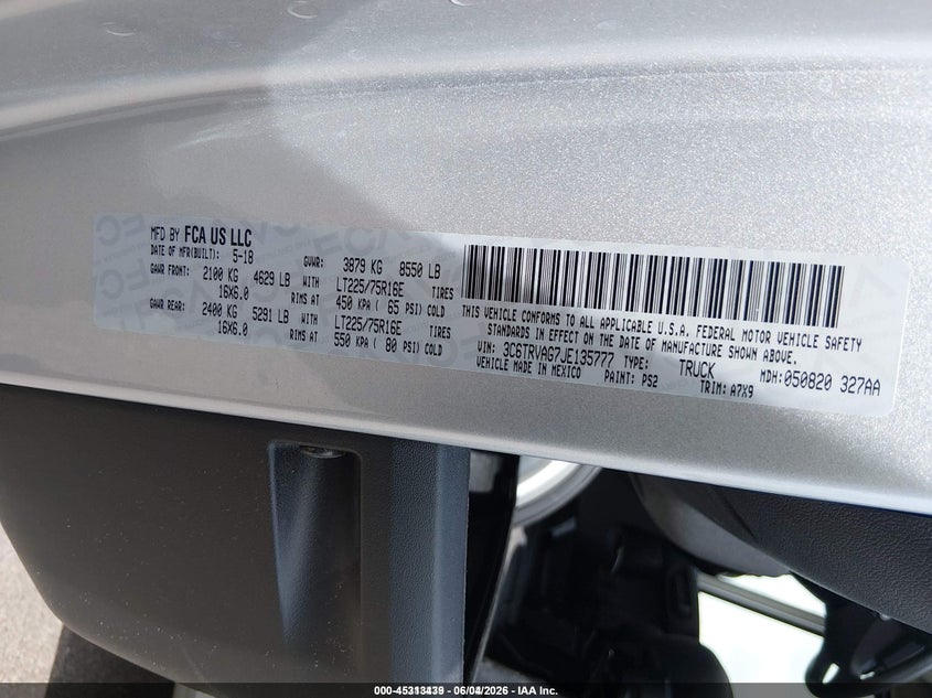 2018 Ram Promaster 1500 VIN 3C6TRVAG7JE135777 IAAI salvage auction — NORMAL WEAR, Sf97 (Colorado), sold $13,875 on 2026-08-05 (photo 9)