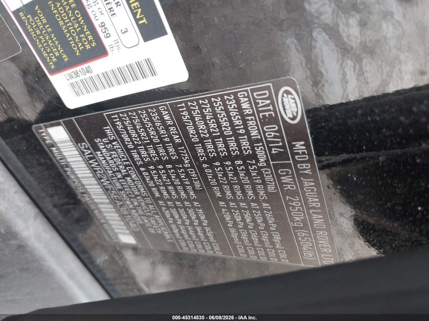 2014 Land rover Range rover sport VIN SALWR2WF5EA381040 IAAI salvage auction — SIDE, Salvage Title, sold $3,950 on 2026-07-09 (photo 9)