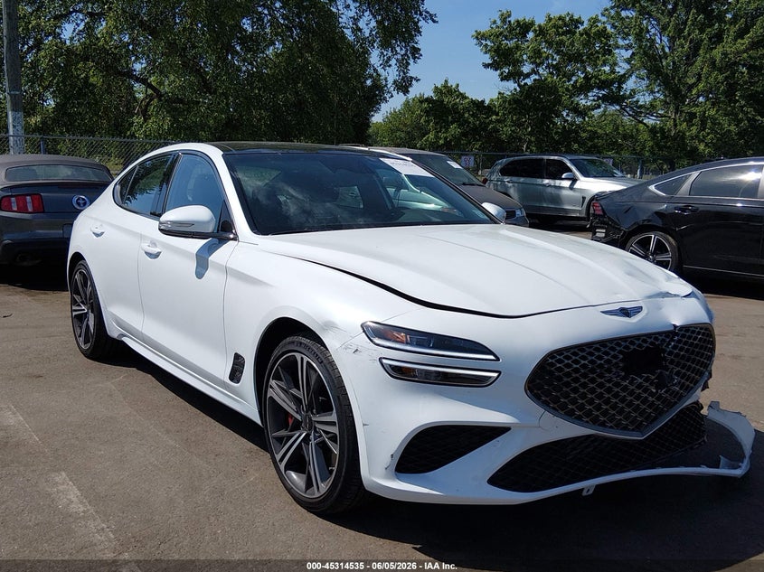 2025 Genesis G70 VIN KMTG54SE6SU159019 IAAI salvage auction — FRONT END, Salvage (New Jersey), sold $13,800 on 2026-10-02 (photo 1)