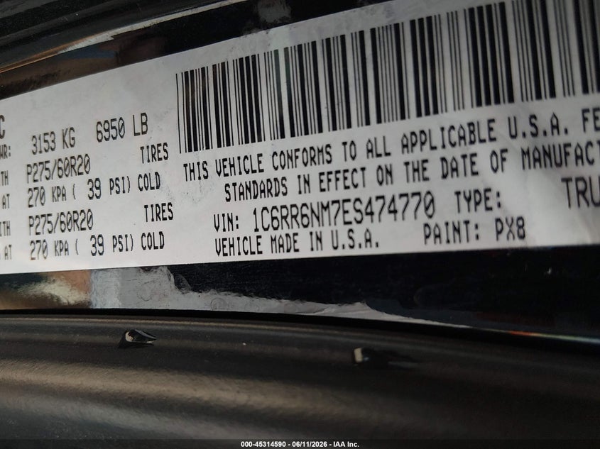 2014 Ram 1500 VIN 1C6RR6NM7ES474770 IAAI salvage auction — THEFT, Salvage (Kansas), sold $2,175 on 2026-07-10 (photo 9)