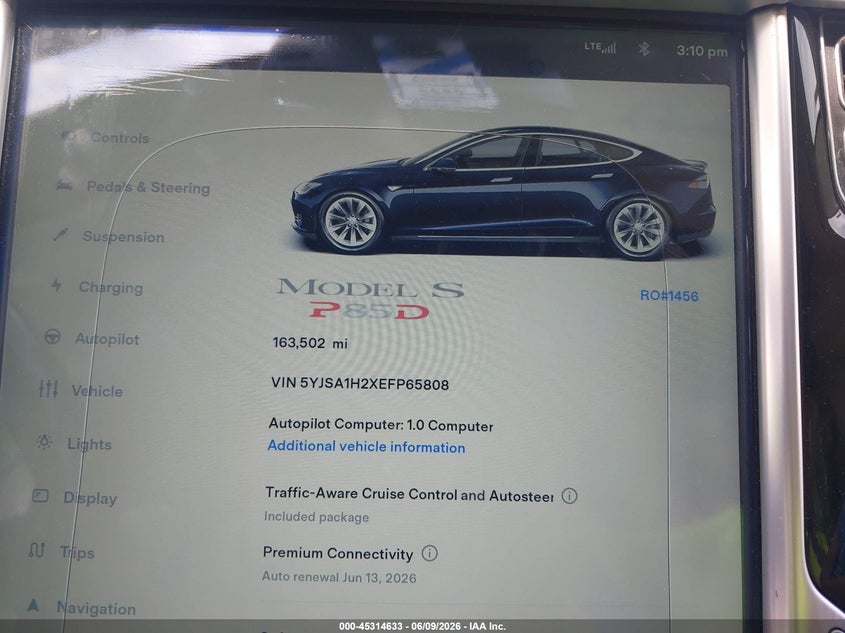 2014 Tesla Model s VIN 5YJSA1H2XEFP65808 IAAI salvage auction — FRONT END, Salvage - Greater Than 75% (Maryland), sold $1,350 on 2026-07-23 (photo 7)