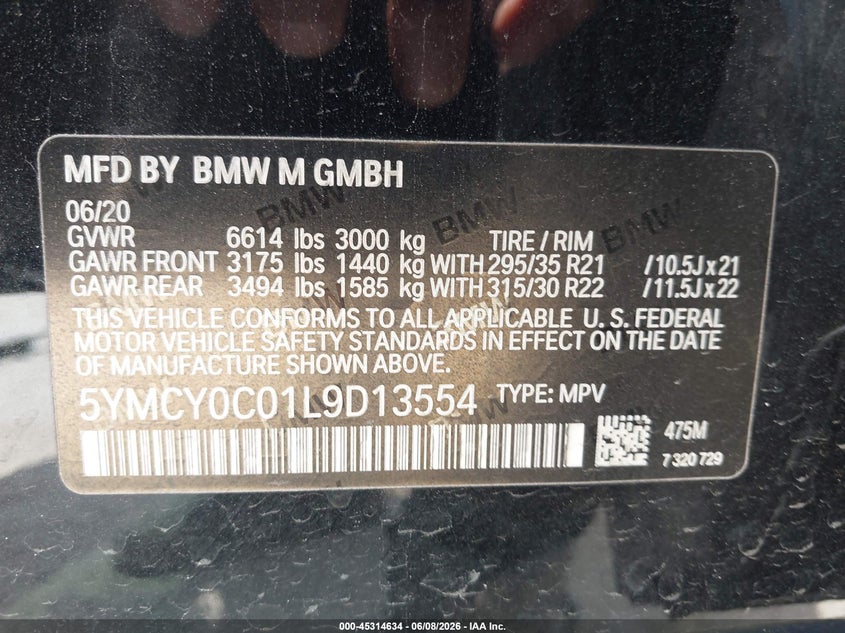 2020 BMW X6 m VIN 5YMCY0C01L9D13554 IAAI salvage auction — REAR END, Original (Texas), sold $40,000 on 2026-08-24 (photo 9)