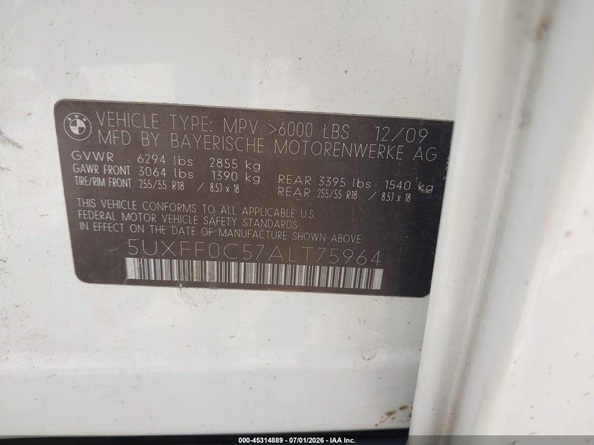 2010 BMW X5 VIN 5UXFF0C57ALT75964 IAAI salvage auction — NORMAL WEAR, Clear (Missouri), sold $600 on 2026-07-20 (photo 9)