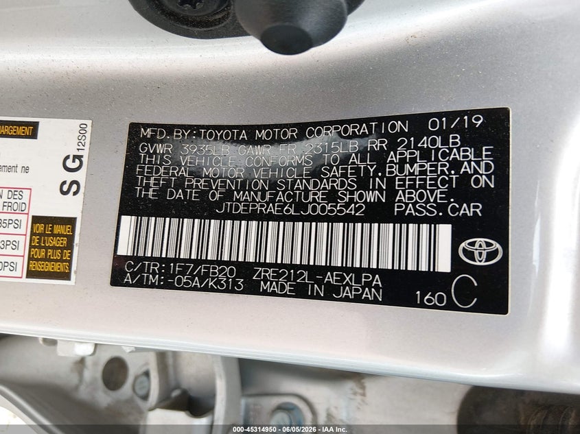 2020 Toyota Corolla VIN JTDEPRAE6LJ005542 IAAI salvage auction — FRONT END, Salvage Title, sold $3,550 on 2026-08-02 (photo 9)