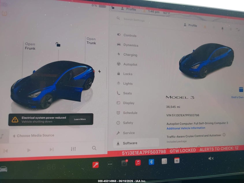 2023 Tesla Model 3 VIN 5YJ3E1EA7PF503798 IAAI salvage auction — REPOSSESSION, Salvage Title, sold $725 on 2026-07-29 (photo 7)