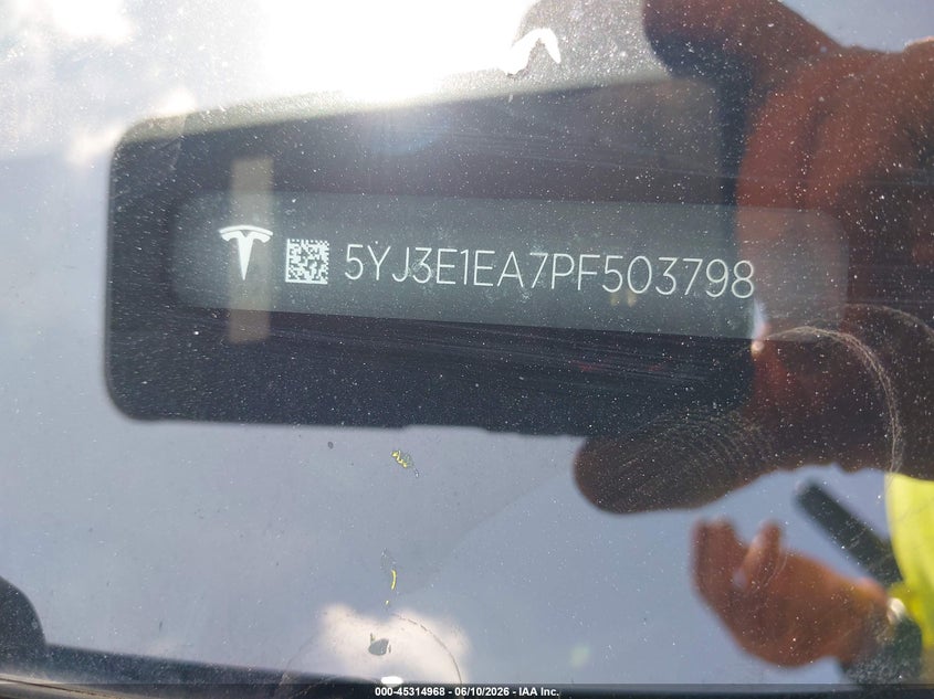 2023 Tesla Model 3 VIN 5YJ3E1EA7PF503798 IAAI salvage auction — REPOSSESSION, Salvage Title, sold $725 on 2026-07-29 (photo 9)