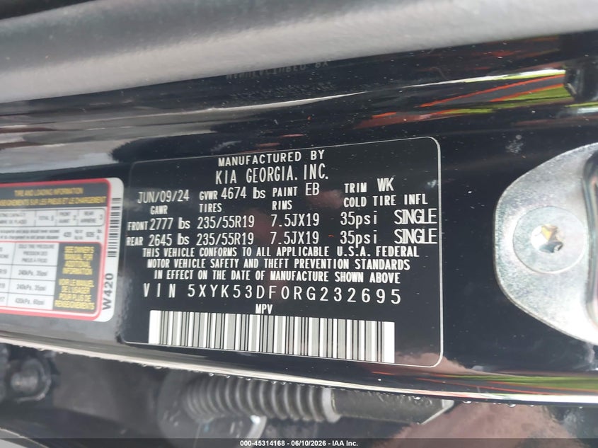 2024 Kia Sportage VIN 5XYK53DF0RG232695 IAAI salvage auction — FRONT END, Salvage Title, sold $9,900 on 2026-08-21 (photo 9)