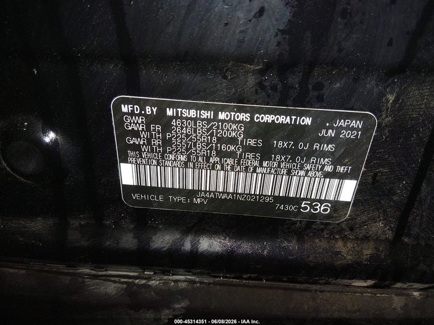 2022 Mitsubishi Eclipse cross VIN JA4ATWAA1NZ021295 IAAI salvage auction — SIDE, Salvage Title, sold $7,500 on 2026-07-19 (photo 9)