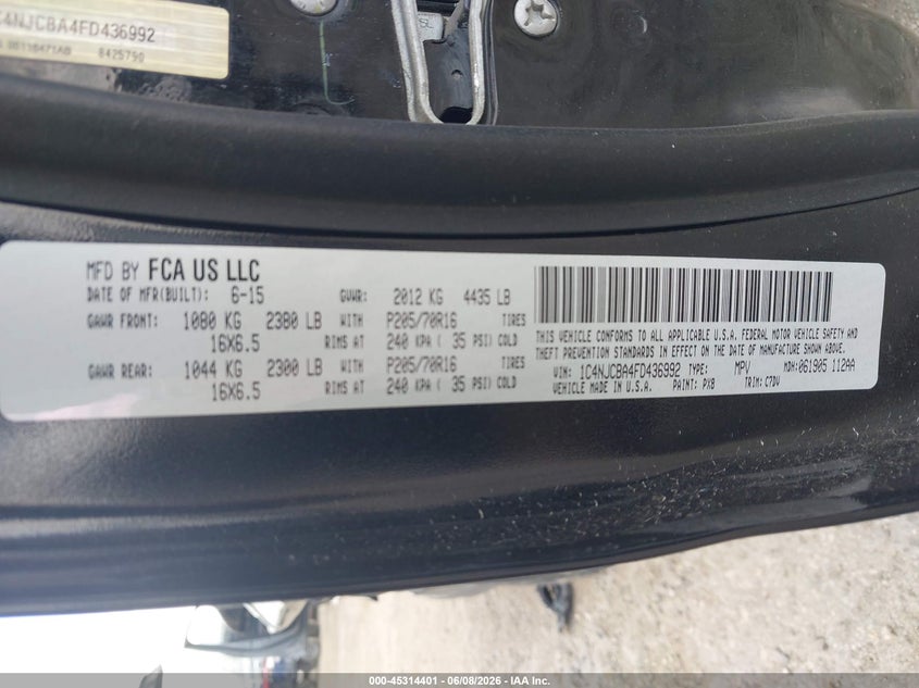 2015 Jeep Compass VIN 1C4NJCBA4FD436992 IAAI salvage auction — SUSPENSION, Salvage Title, sold $275 on 2026-08-03 (photo 9)