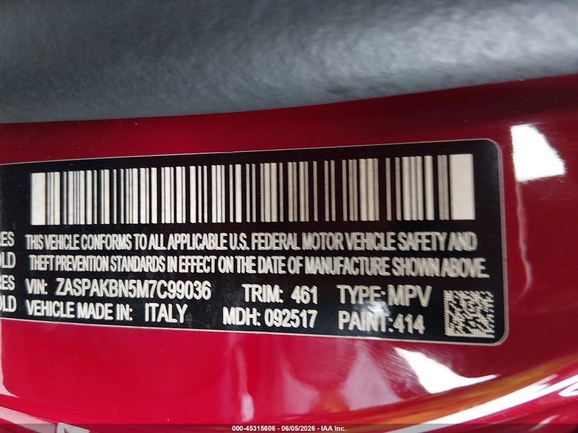 2021 Alfa romeo Stelvio VIN ZASPAKBN5M7C99036 IAAI salvage auction — FRONT END, Salvage Title, sold $9,425 on 2026-07-09 (photo 9)