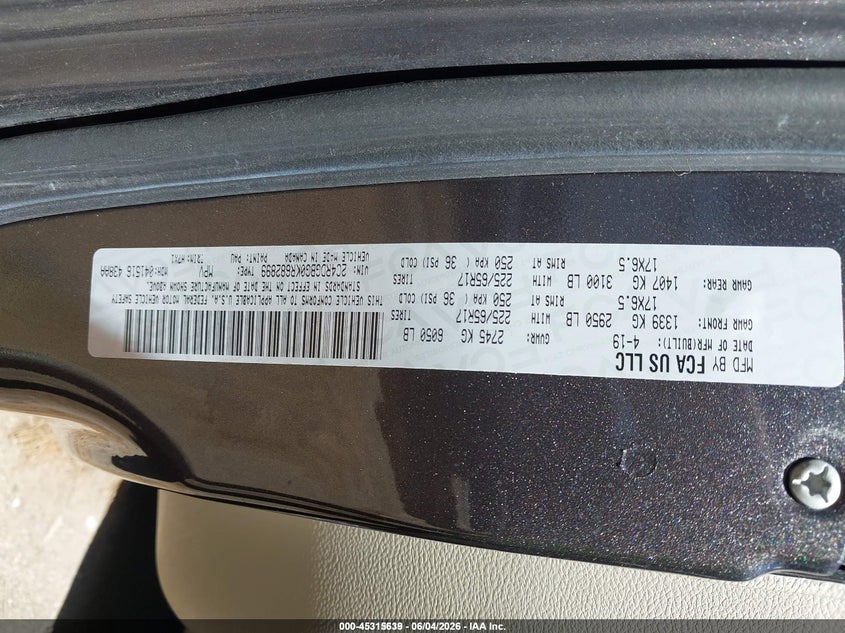 2019 Dodge Grand caravan VIN 2C4RDGBG0KR682899 IAAI salvage auction — NORMAL WEAR, Sf97 (Virginia), sold $7,425 on 2026-07-22 (photo 9)