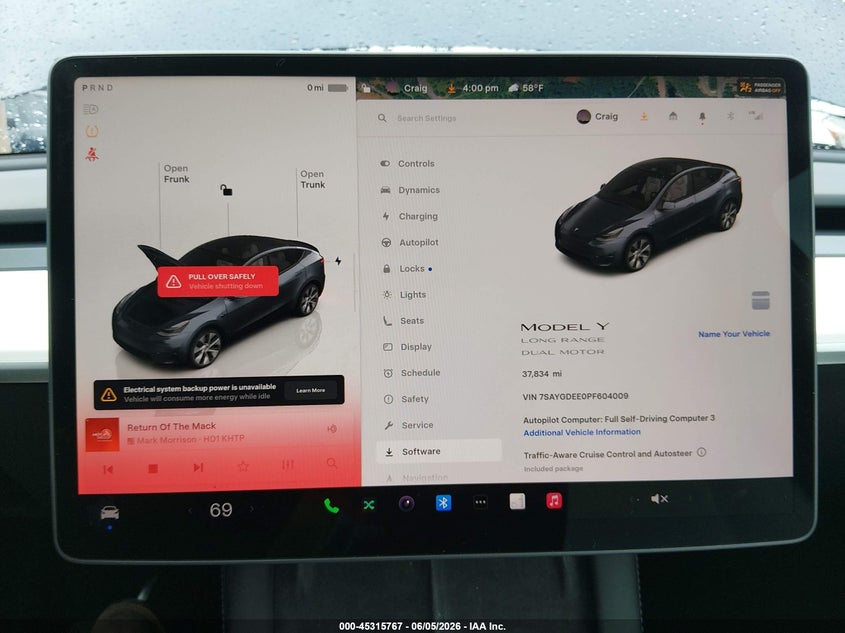 2023 Tesla Model y VIN 7SAYGDEE0PF604009 IAAI salvage auction — FRONT END, Salvage Title, sold $14,850 on 2026-07-08 (photo 7)