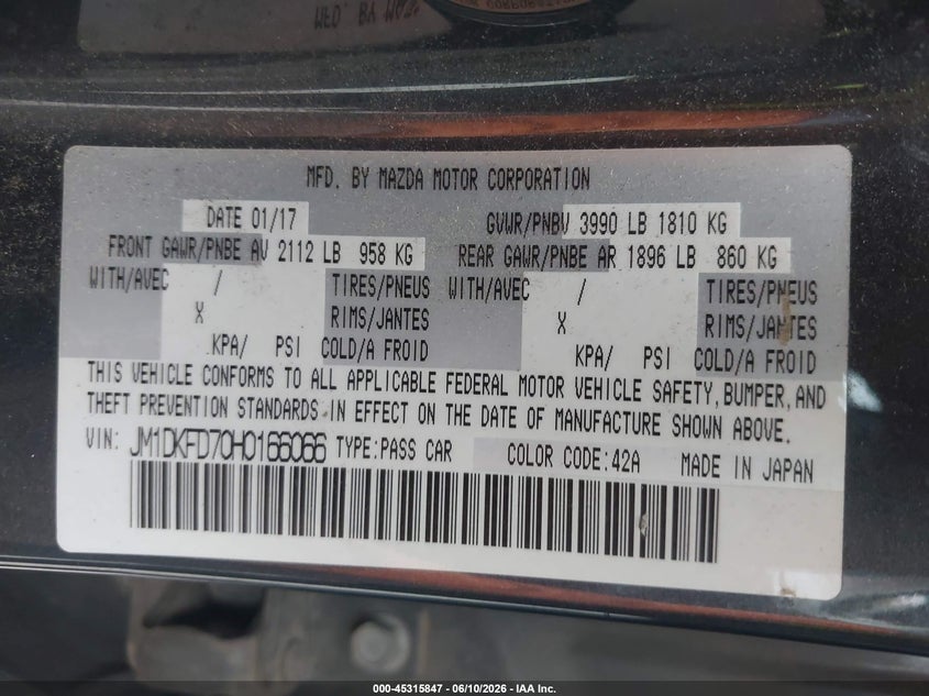 2017 Mazda Cx-3 VIN JM1DKFD70H0166066 IAAI salvage auction — FRONT END, Original (Texas), sold $3,700 on 2026-07-22 (photo 9)