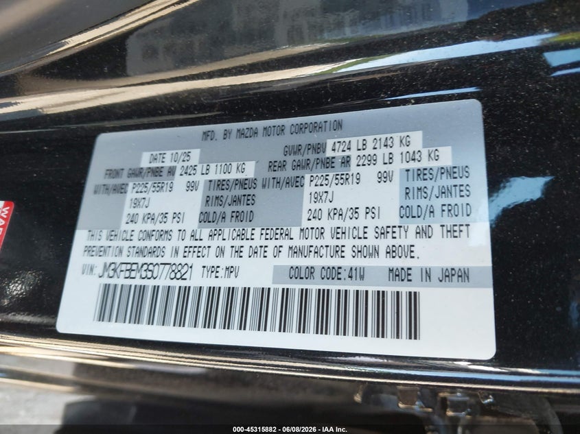 2025 Mazda Cx-5 VIN JM3KFBEM3S0778821 IAAI salvage auction — RIGHT FRONT, Salvage Title, sold $11,200 on 2026-07-14 (photo 9)