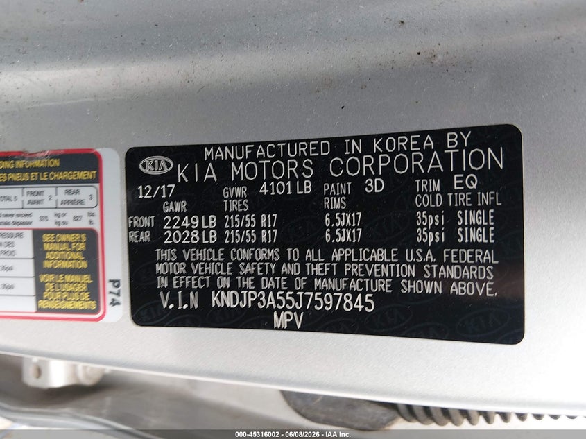 2018 Kia Soul VIN KNDJP3A55J7597845 IAAI salvage auction — FRONT END, Salvage Title, sold $325 on 2026-07-07 (photo 9)