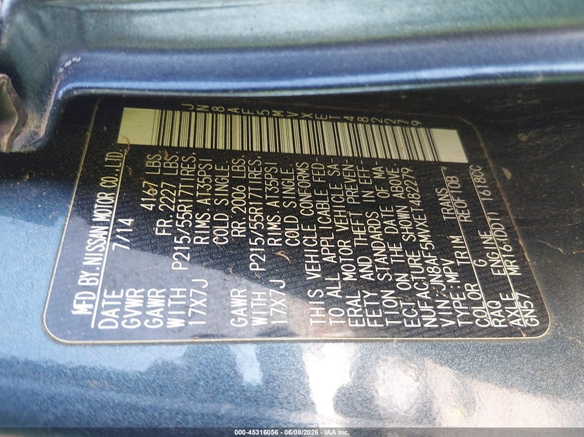 2014 Nissan Juke VIN JN8AF5MVXET482279 IAAI salvage auction — FRONT END, Salvage Title, sold $650 on 2026-07-13 (photo 9)