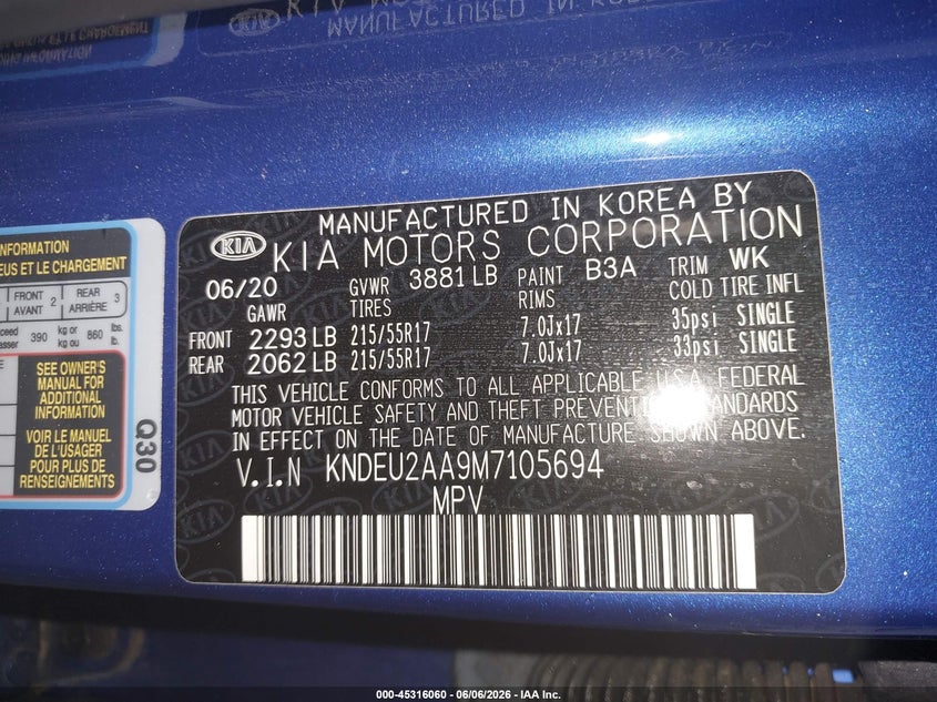 2021 Kia Seltos VIN KNDEU2AA9M7105694 IAAI salvage auction — FRONT END, Salvage Title, sold $2,250 on 2026-07-29 (photo 9)