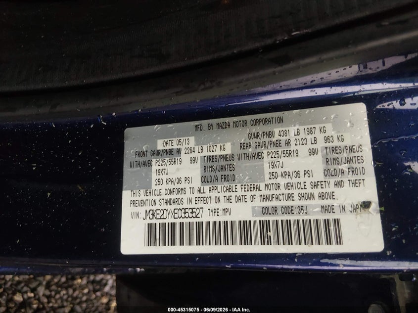 2014 Mazda Cx-5 VIN JM3KE2DYXE0353527 IAAI salvage auction — REAR END, Salvage Title, sold $2,300 on 2026-07-15 (photo 9)