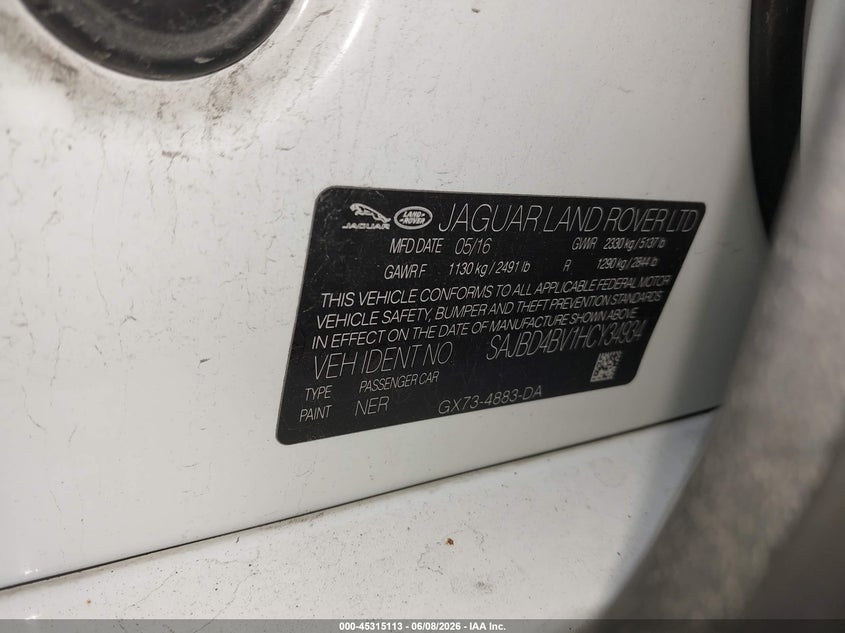 2017 Jaguar Xf VIN SAJBD4BV1HCY34934 IAAI salvage auction — RIGHT FRONT, Salvage Title, sold $1,700 on 2026-07-22 (photo 9)