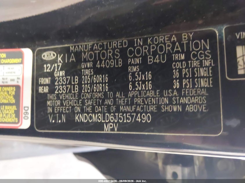 2018 Kia Niro VIN KNDCM3LD6J5157490 IAAI salvage auction — REAR END, Salvage (Colorado), sold $4,450 on 2026-07-22 (photo 9)