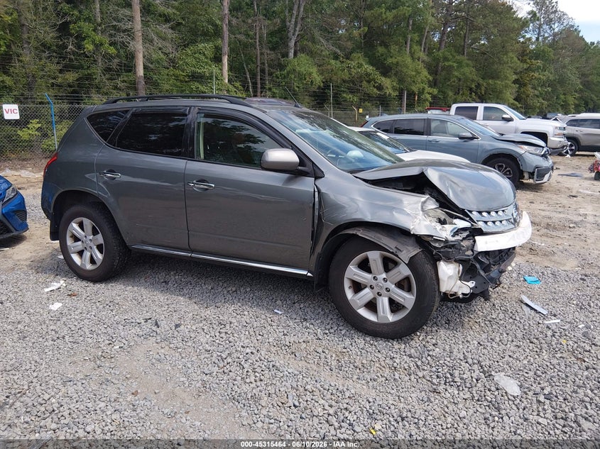 2007 Nissan Murano VIN JN8AZ08W57W626187 IAAI salvage auction — FRONT END, Salvage (South Carolina), sold $250 on 2026-07-14 (photo 1)
