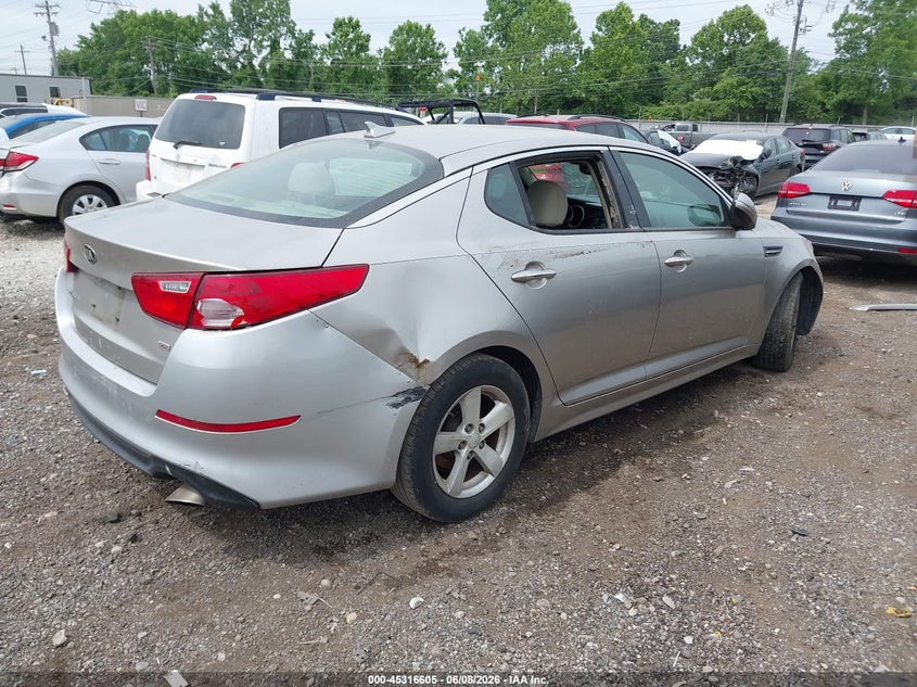 2014 Kia Optima VIN KNAGM4A75E5519350 IAAI salvage auction — NORMAL WEAR, Salvage Title, sold $350 on 2026-07-23 (photo 4)