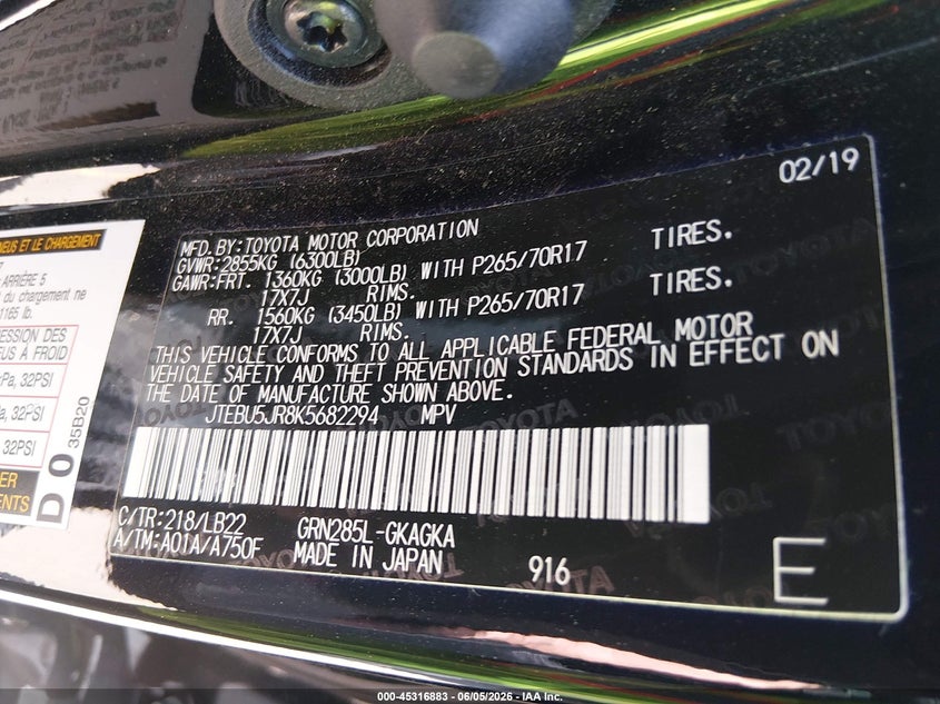 2019 Toyota 4runner VIN JTEBU5JR8K5682294 IAAI salvage auction — ALL OVER, Salvage (Colorado), sold $9,000 on 2026-07-29 (photo 9)