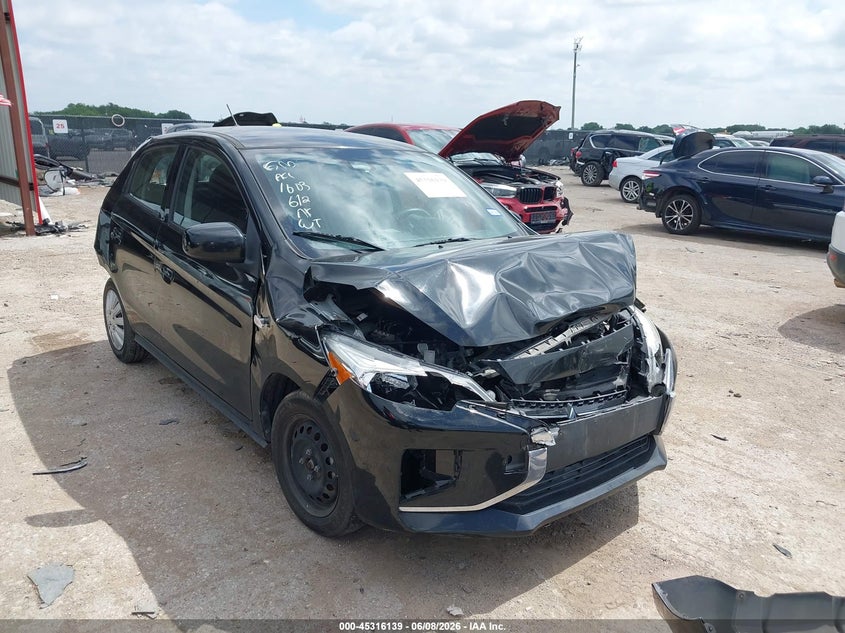 2021 Mitsubishi Mirage VIN ML32AUHJ0MH007566 IAAI salvage auction — FRONT END, Salvage (Texas), sold $1,350 on 2026-07-28 (photo 1)