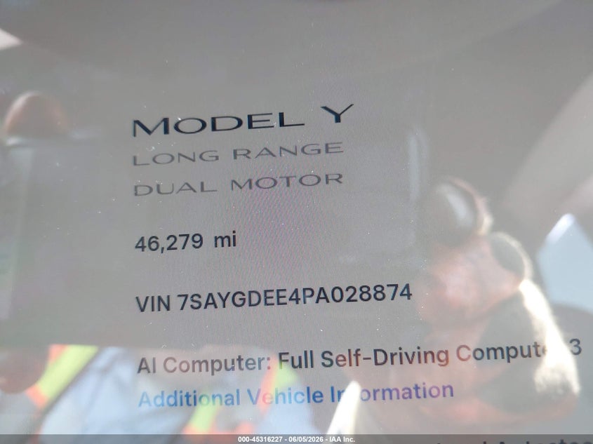 2023 Tesla Model y VIN 7SAYGDEE4PA028874 IAAI salvage auction — FRONT END, Salvage Title, sold $8,900 on 2026-07-06 (photo 7)