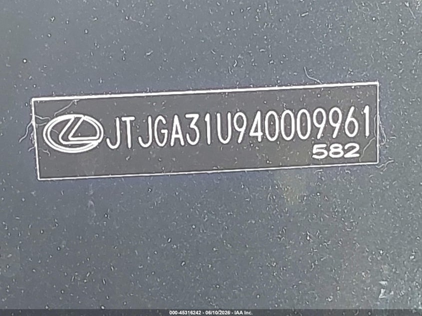 2004 Lexus Rx VIN JTJGA31U940009961 IAAI salvage auction — FRONT END, Salvage (Mississippi), sold $800 on 2026-07-30 (photo 9)
