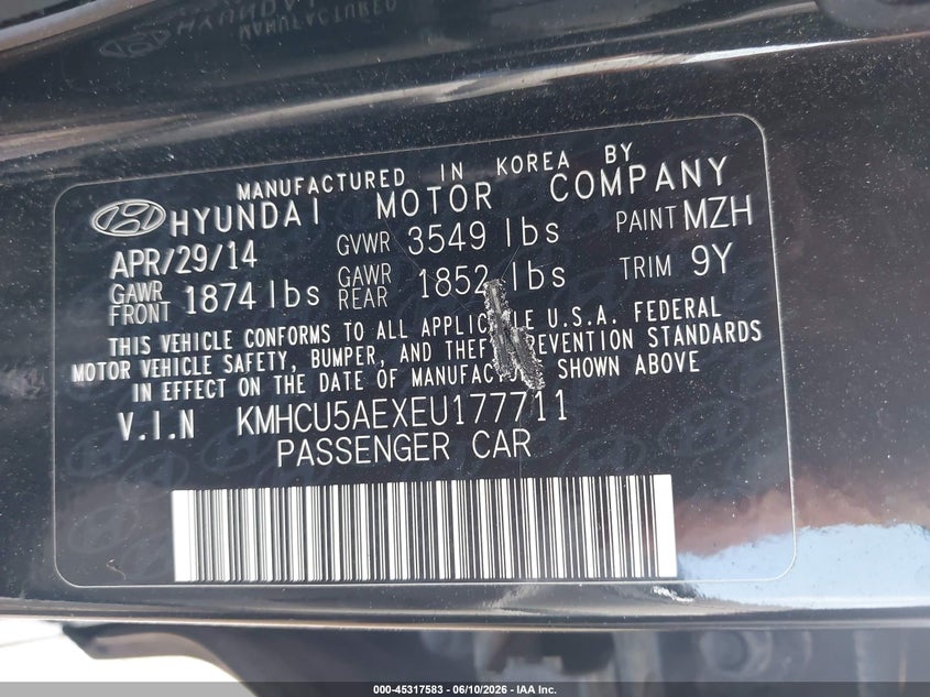 2014 Hyundai Accent VIN KMHCU5AEXEU177711 IAAI salvage auction — THEFT, Salvage (Ohio), sold $2,550 on 2026-07-14 (photo 9)